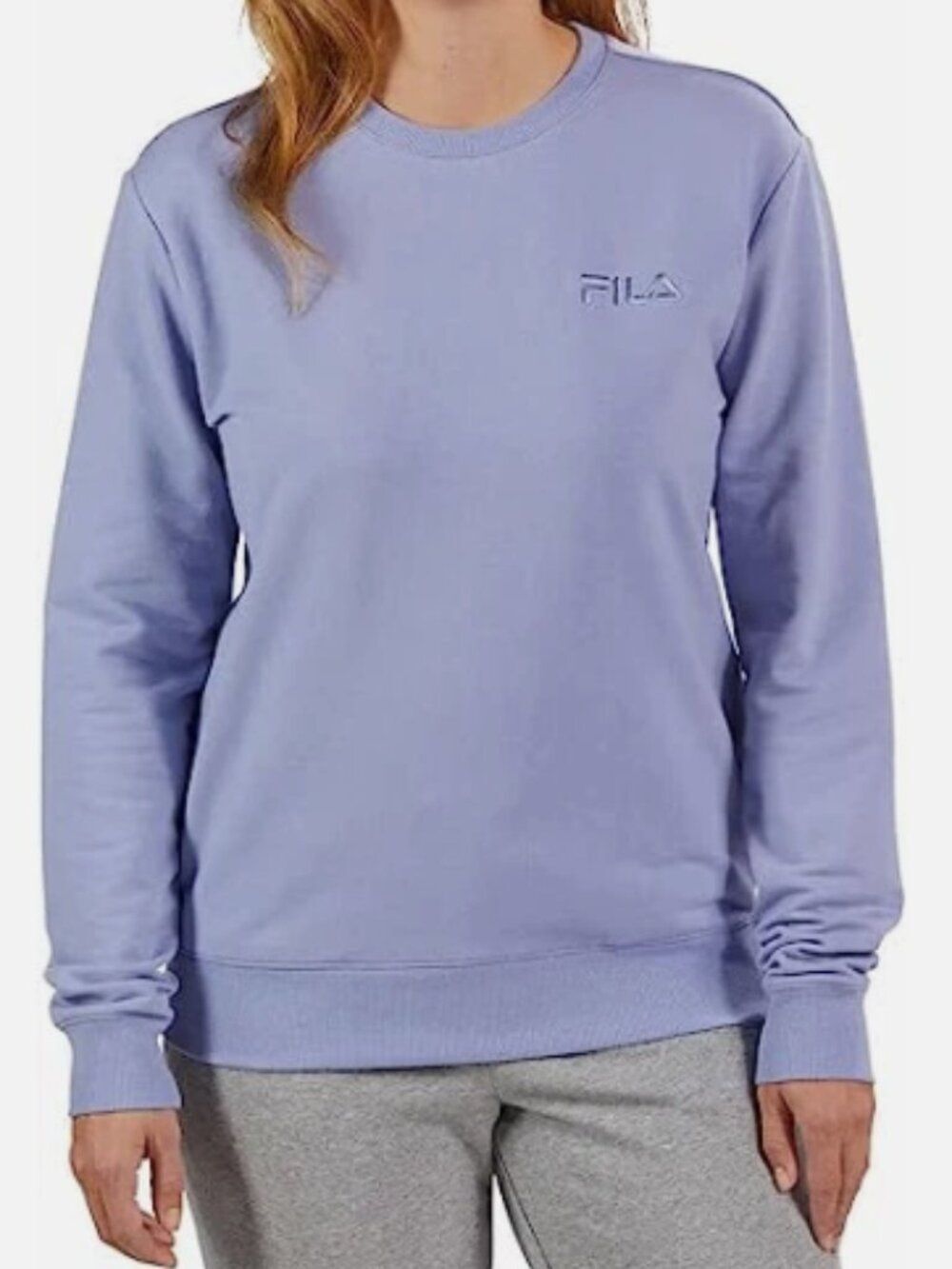 FILA Euc Periwinkle French Terry Crewneck Sweatshirt Relaxed Fit Size XS